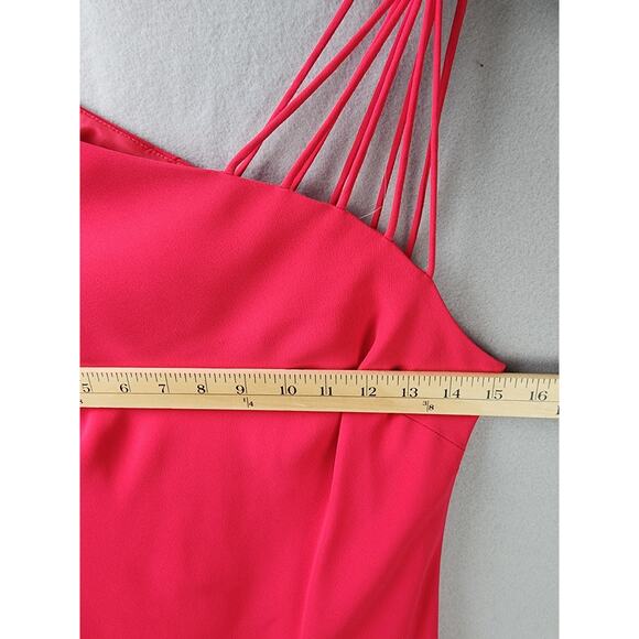 Evan-Piccone Assymetrical Hot-Pink Strappy Bodycon Dress Sleeveless Deep V Sz 4 - Picture 4 of 9